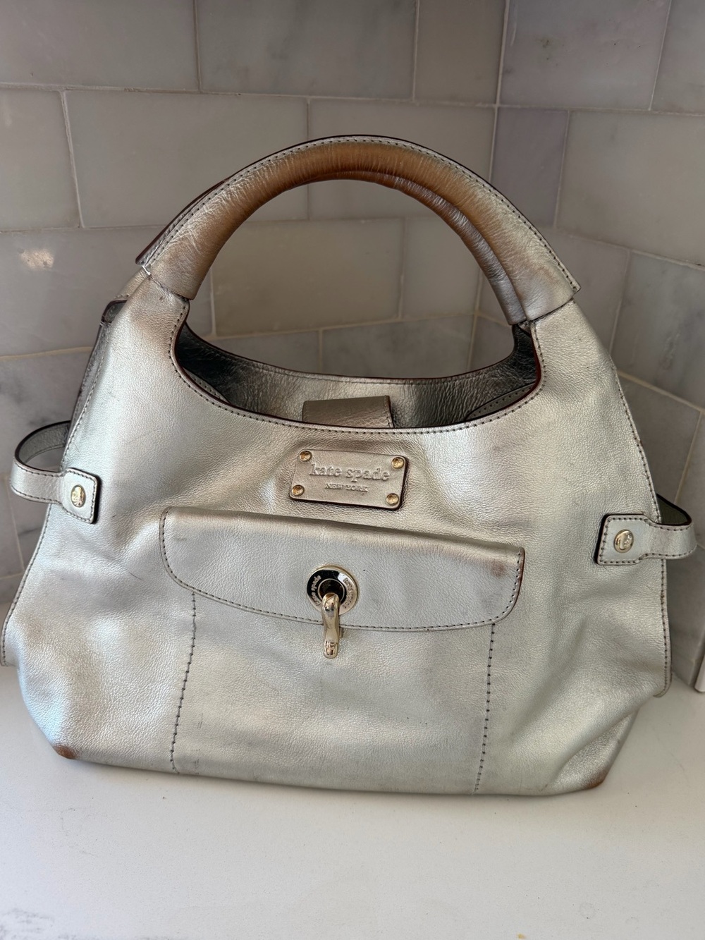 kate spade Metallic Silver Leather Shoulder Bag